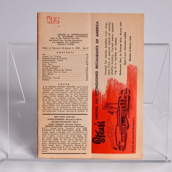 Key Dining Entertainment Southern California Catalog 1959 Vintage - Picture 4 of 5